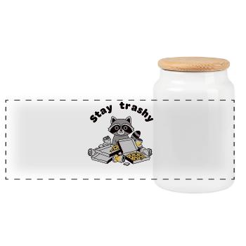 Bleib Trashy Waschbär Pizza Trash Panda - Panorama Keksdose mit Holzdeckel - Weiß - Vorne