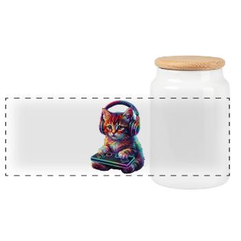 Gamer, Gaming, Video Gamer, Gamer, Cat - Panoramic Cookie Jar with Wooden Lid - white - Front