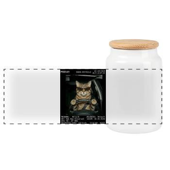 Katze Geblitzt - Panorama Keksdose mit Holzdeckel - Weiß - Vorne