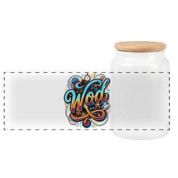 WOD Fitness Bodybuilding Workout Cross Sport Gym - Panoramic Cookie Jar with Wooden Lid - white - Front