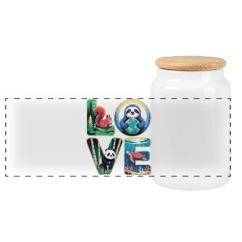 LOVE Nature Animals Panda Sloth Turtle - Panoramic Cookie Jar with Wooden Lid - white - Front