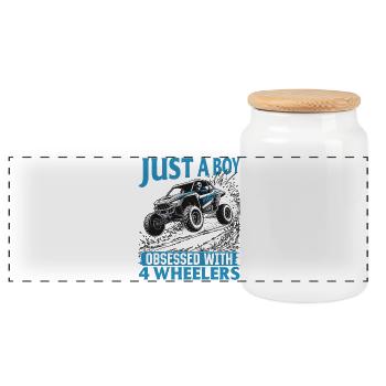 UTV Off Road Boy Men 4 Wheeler Side by side - Panorama Keksdose mit Holzdeckel - Weiß - Vorne