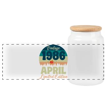 40 Year Anniversary April 1986 Vintage Gift - Panoramic Cookie Jar with Wooden Lid - white - Front