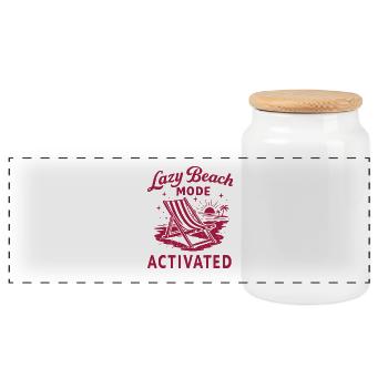 Lazy Beach Mode Activated Shirt Summer Vibes - Panoramic Cookie Jar with Wooden Lid - white - Front