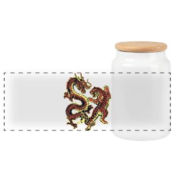 Drache und Tiger Chinesisch - Panorama Keksdose mit Holzdeckel - Weiß - Vorne