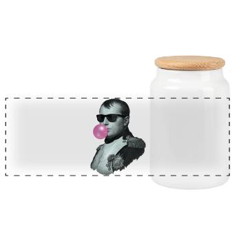 Napoleon with chewing gum and sunglasses - Panoramic Cookie Jar with Wooden Lid - white - Front