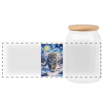 Snow leopard in the star forest - Panoramic Cookie Jar with Wooden Lid - white - Front
