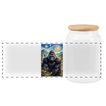 Gorilla in the Starry Night Jungle - Panoramic Cookie Jar with Wooden Lid - white - Front