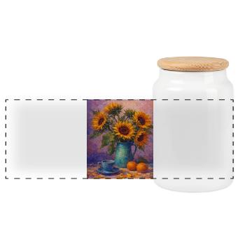 Yellow Sunflowers Flowers Sunflower Graphics - Panoramic Cookie Jar with Wooden Lid - white - Front