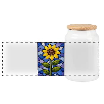 Yellow Sunflowers Flowers Sunflower Graphics - Panoramic Cookie Jar with Wooden Lid - white - Front