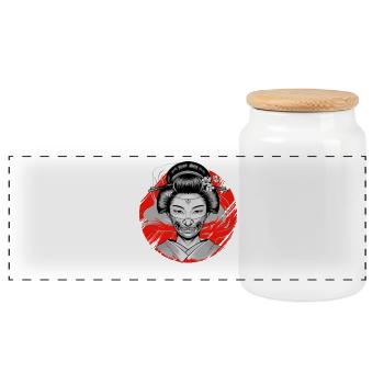 Geisha japonaise Oni Masque Yokai démoniaque - Boîte à biscuits avec couvercle en bois - blanc - Devant