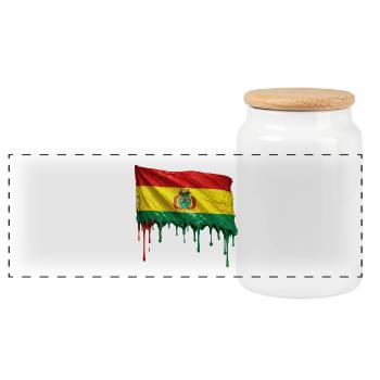 Bolivia Flag Drop - Panoramic Cookie Jar with Wooden Lid - white - Front
