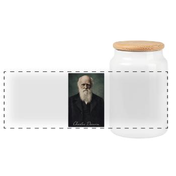 Charles Darwin Portrait - Panoramic Cookie Jar with Wooden Lid - white - Front