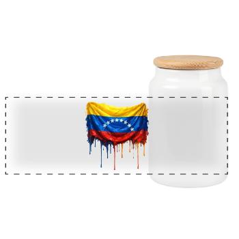 Venezuela Drop Flag - Panoramic Cookie Jar with Wooden Lid - white - Front