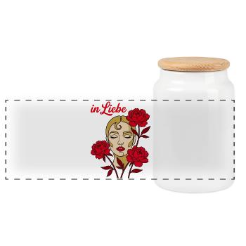 In Liebe Romantische Line Art Frau Rosen - Panorama Keksdose mit Holzdeckel - Weiß - Vorne
