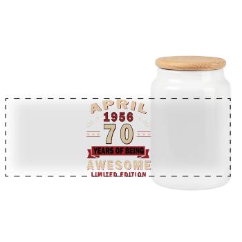 70e anniversaire Cadeau vintage d’avril 1956 - Boîte à biscuits avec couvercle en bois - blanc - Devant