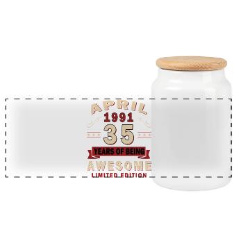 35. Geburtstag Geschenk Mann Original April 1991 - Panorama Keksdose mit Holzdeckel - Weiß - Vorne