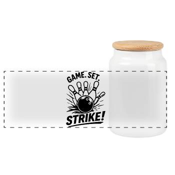 Game Set Strike Bowling Champion Sport Look - Panorama Keksdose mit Holzdeckel - Weiß - Vorne