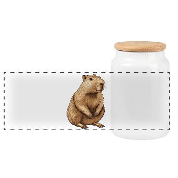 Capybara Portrait - Panorama Keksdose mit Holzdeckel - Weiß - Vorne