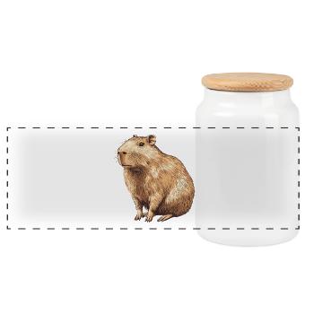 Capybara Portrait in Warm Brown - Panoramic Cookie Jar with Wooden Lid - white - Front