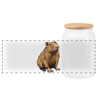 Velvety Capibara Portrait - Panoramic Cookie Jar with Wooden Lid - white - Front