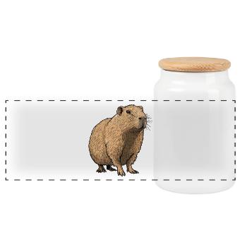 Nature Tones Capybara Illustration - Panoramic Cookie Jar with Wooden Lid - white - Front