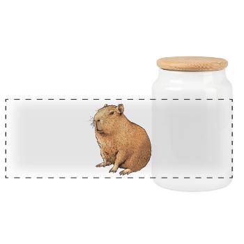 Kapibara Drawing in Brown Tone - Panoramic Cookie Jar with Wooden Lid - white - Front