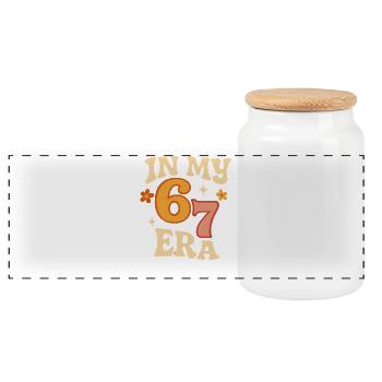 In My Six Seven Era 67 Italian Brainrot Humor Meme - Panoramic Cookie Jar with Wooden Lid - white - Front