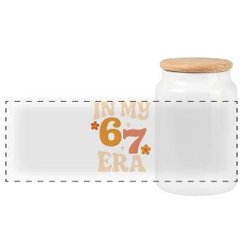 In My Six Seven Era 67 Italian Brainrot Humor Meme - Panoramic Cookie Jar with Wooden Lid - white - Front