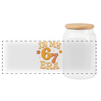 In My Six Seven Era 67 Italian Brainrot Humor Meme - Panoramic Cookie Jar with Wooden Lid - white - Front