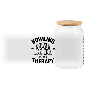 Bowling is my Therapy Sport Bowling Pins - Panorama Keksdose mit Holzdeckel - Weiß - Vorne