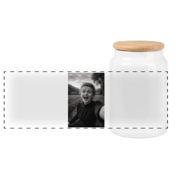 Marie Curie Selfie - Panoramic Cookie Jar with Wooden Lid - white - Front