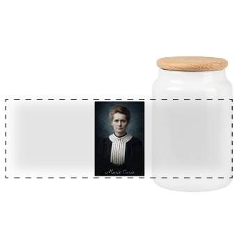 Marie Curie Portrait - Panoramic Cookie Jar with Wooden Lid - white - Front