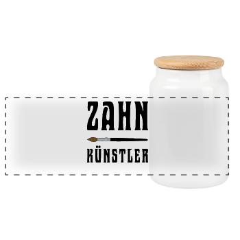 Shirt Zahnkünstler - Die Kunst im Mund - Panorama Keksdose mit Holzdeckel - Weiß - Vorne