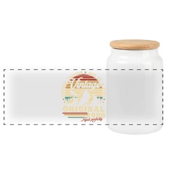 Original 1996 Vintage Vintage Birthday Gift - Panoramic Cookie Jar with Wooden Lid - white - Front