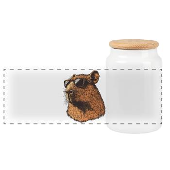 Capybara mit Sonnenbrillen – Retro Cartoon - Panorama Keksdose mit Holzdeckel - Weiß - Vorne
