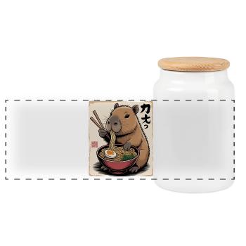 Capybara Ramen Feast - Panoramic Cookie Jar with Wooden Lid - white - Front