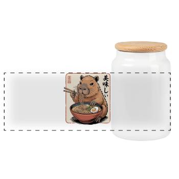 Ramen Capybara Delicacy - Panoramic Cookie Jar with Wooden Lid - white - Front