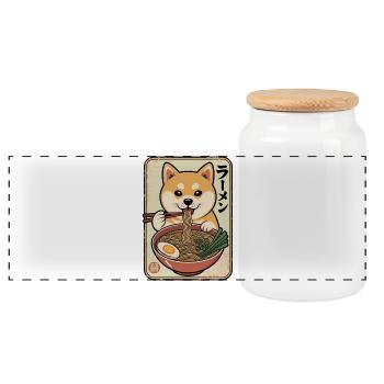 Shiba Ramen Mascot - Panoramic Cookie Jar with Wooden Lid - white - Front