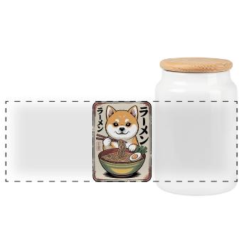Shiba Inu Ramen Bowl - Panoramic Cookie Jar with Wooden Lid - white - Front
