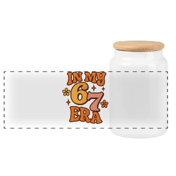 In My Six Seven Era 67 Italian Brainrot Humor Meme - Panoramic Cookie Jar with Wooden Lid - white - Front