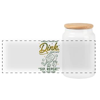 Pickleball Funny Player Dink Sip Repeat Love - Panoramic Cookie Jar with Wooden Lid - white - Front