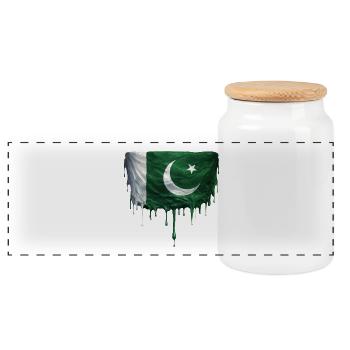 Pakistan Flag Colorful Color - Panoramic Cookie Jar with Wooden Lid - white - Front