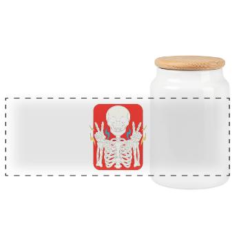 Skeleton Peace Sign on Red - Panoramic Cookie Jar with Wooden Lid - white - Front