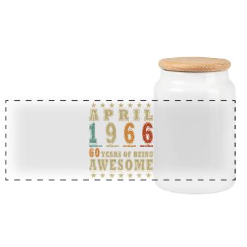 60. Geburtstag Geschenk Mann Oldtimer April 1966 - Panorama Keksdose mit Holzdeckel - Weiß - Vorne