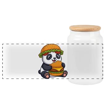  Süßer Panda mit Burger Cartoon - Panorama Keksdose mit Holzdeckel - Weiß - Vorne