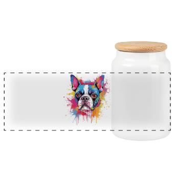Portrait du Boston Terrier en couleur - Boîte à biscuits avec couvercle en bois - blanc - Devant