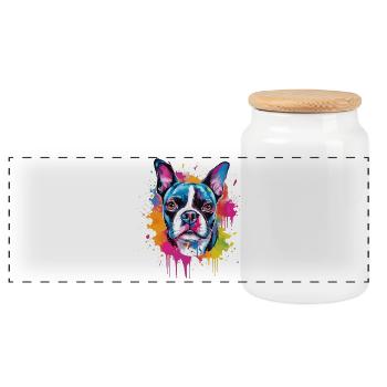 Art coloré de chien Boston Terrier éclaboussuré - Boîte à biscuits avec couvercle en bois - blanc - Devant