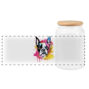 Boston Terrier Bunker Splash Art Hund - Panorama Keksdose mit Holzdeckel - Weiß - Vorne