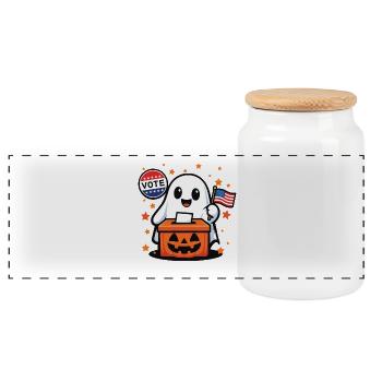 Halloween Ghost Ballot Voting Spooky Humor - Panoramic Cookie Jar with Wooden Lid - white - Front